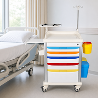 Chariot d'urgence médical professionnel, design moderne, 5 tiroirs verrouillables, 4 roulettes, construction en plastique durable, chariot d'hôpital