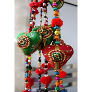Indian Bohemian Style Handmade Decorative Cotton 5 Hearts Fabric <b>Wall</b> Door Mobile Hanging Decor Elegant Mobile for Home Decor - Product Image 1