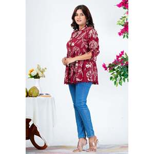 Haut en soie à imprimé floral pour femme avec embellissements en dentelle - Taille XL - Vêtement de cérémonie - Col à nœud - Product Image 6