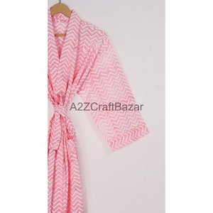 Kimono largo con estampado de bloques de algodón 100% para mujer, ropa de dormir Floral Hippie bohemio, bata de dama de honor, camisón, regalo de verano - Product Image 3