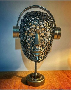 Sculpture de table décorative moderne de visage argenté mécanique pour Accent d'affichage de cadeau d'art de Steampunk de bureau à la maison - Product Image 4