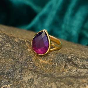 Nouvelle arrivée solide 925 en argent Sterling Bio couleur violet Tourmaline poire Checker coupe lunette bague de réglage pour les femmes bijoux fins - Product Image 3