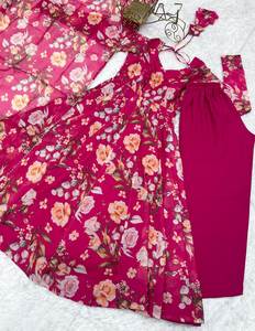 ชุดกาวน์ลายดอกไม้ผ้าโปร่งบางเนื้อนิ่มแท้พิมพ์ลายดิจิตอลความยาวยาวยาวเต็มตัวลายดอกไม้แฟนซี kurti พร้อม dupatta สำหรับสวมใส่ในงานปาร์ตี้ - Product Image 6