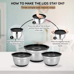 Nuevo en Fábrica, Ensaladera para Frutas y Verduras, Tazón Mezclador Alemán de Acero Inoxidable con Base Antideslizante de Silicona y Tapa, al por Mayor - Product Image 6