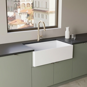 Évier de cuisine noir profond, style farmhouse, fait main, à cuve unique, 33 pouces, en argile réfractaire avec façade d'abattage - Product Image 1