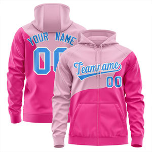 Custom <b>Pink</b> Light <b>Pink</b> Color Block Zip Up Hoodie Personalized Sweatshirt Team Name Number Logo Athletic Sportswear School Cheer - Product Image 1