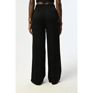 Pantaloni a Gamba Larga Neri con Motivi per Donna con Elastico in Vita - Product Image 2