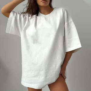 Camiseta de Verano para Mujer, Nueva Moda, Casual, Holgada, 100% Algodón, Antibolitas, Color Sólido, Manga Corta con Decoración de Letras - Product Image 4