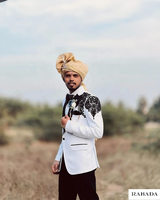 Costume brodé à la main noir blanc et bleu hommes mariage Jodhpuri veste indienne costume de créateur personnalisé costume de garçons d'honneur