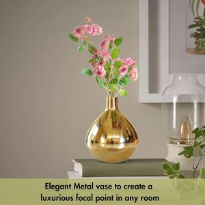 Elegante jarrón de metal dorado con maceta decorativa de textura martillada para sala de estar, mesa de comedor, centro de mesa moderno para decoración del hogar - Product Image 2