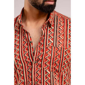 Men's Red Ethnic Print Cotton Casual Short Sleeve <b>Shirt</b> (SHKN1067) - Product Image 5
