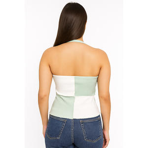 Top Halter acanalado con bloque de color para mujer - Product Image 2