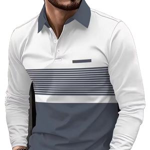 Última novedad, camisa polo informal para hombre, 100% algodón, manga larga, transpirable, para verano, con diseño liso y personalizable. - Product Image 1