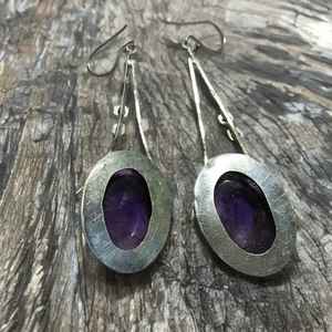 <b>Amethyst</b> Sterling Silver Dangle <b>Earrings</b> February Birthstone Jewelry Handmade Gift For Women Elegant Design - Product Image 4