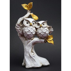 Par de Búhos de Resina para Decoración de Mesa, Búho Blanco en Rama, Pieza Decorativa, Escultura de Resina Hecha a Mano - Product Image 2