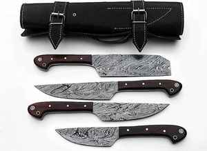 Ensemble de couteaux de chef de cuisine professionnel damas faits à la main \ Ensemble de couteaux en acier inoxydable avec manche en bois et étui en cuir - Product Image 2
