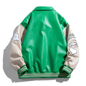Blouson universitaire d'hiver personnalisé pour homme, écologique, enduit, coupe-vent, respirant, col rabattable, broderie, cuir véritable de haute qualité - Product Image 2