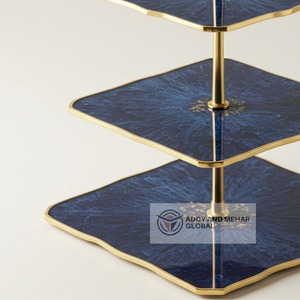 ชั้นวางขนม3ชั้นทำจากเรซินสีกรมท่าสำหรับใช้ในบ้านหรือคาเฟ่และงานปาร์ตี้ผลิตในอินเดีย - Product Image 4