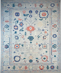 Tapis en laine noué à la main bleu clair et multicolore tapis à forte demande pour les hôtels de chambre à coucher de salon - Product Image 1