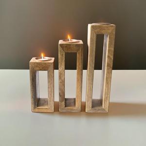 Soporte de luz de té de madera | Juego de 3 - Product Image 1