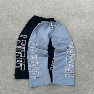 Pantalons de survêtement larges en nylon sur mesure en gros, pantalons de survêtement évasés, polyester, strass, jogging, pantalons de survêtement pour hommes - Product Image 1