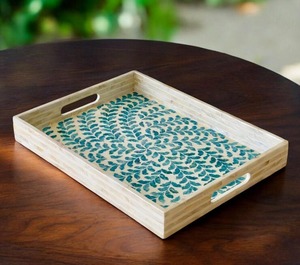 Plateau de service artisanal en nacre, rectangulaire, motif bleu tourbillon, artisanat artisanal, accessoire de table pour hôtel, vente en gros, durable - Product Image 3