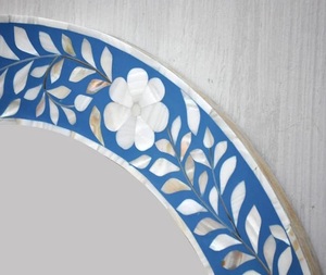 Espejo de incrustaciones de hueso decorativo de aspecto de calidad de exportación de la India/Marco de espejo de incrustaciones de hueso Espejo de cuerno Redondo Natural - Product Image 3