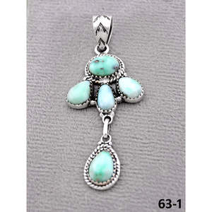 Pendentifs artisanaux Paloma et en argent sterling du sud-ouest avec technologie d'incrustation de turquoise à la sangle de monture - Product Image 1