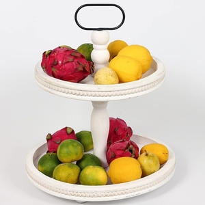 Bandeja de 2 niveles de madera maciza de lujo, bandeja de niveles de madera personalizada con cuentas, bandeja de decoración de granja, Mostrador de cocina, mesa de comedor, decoración de frutas - Product Image 2