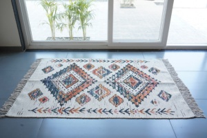 Handwoven Eco-Friendly Boho Jute Chenille Rug <b>Printed</b> Flat Pile with High Pile for Stylish Home Decor - Product Image 2