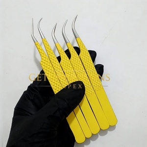 Meilleures pinces à cils GETUP BROSONS IMPEX anti-magnétiques et anti-statiques, longueur 10 mm, isolation/courbe personnalisées, couleur jaune, en acier inoxydable - Product Image 5