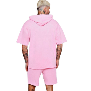 Ensemble sweats à capuche et short d'entraînement respirant 100 coton hommes Pakistan vêtements de sport Logo personnalisé tenue deux pièces - Product Image 4