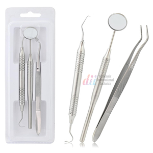 ชุดเครื่องมือตรวจฟันพื้นฐาน 3 ชิ้น ประกอบด้วย กระจกตรวจฟัน คีมสำรวจฟัน และคีมถ่างฟัน ด้ามจับกลวง ทำจากเหล็ก สำหรับการตรวจฟันด้วยมือ - Product Image 1