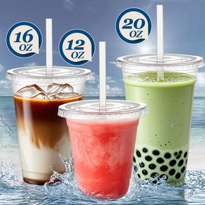 Vasos Desechables Modernos de PET/PLA Transparente de 20 oz con Tapas y Pajitas, Libres de BPA, Ecológicos, Biodegradables, Reciclables y a Prueba de Fugas para Café Helado - Product Image 1