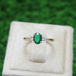Handmade Minimalistic Women's Sterling <b>Silver</b> 925 <b>Ring</b> <b>Emerald</b> Green Oval Stone CZ May Birthstone for Weddings - Product Image 2