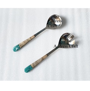 Juego de cuchara y tenedor para servir de acero inoxidable de buena calidad, para el hogar y la cocina, para servir ensaladas, tenedor, cuchara con mango de resina al mejor precio - Product Image 3