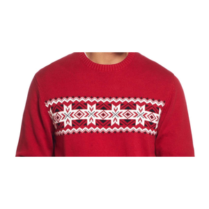 Maglione Vintage Rosso Taglia 2XL per Uomo, Impermeabile con Motivo a Fiocchi di Neve e Decorazione a Strisce sul Petto - Product Image 2