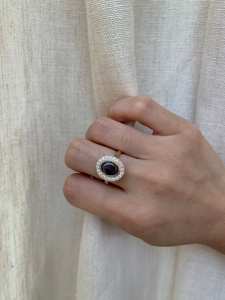 แหวนทองคำแท้ 14k ประดับโอปอลดำธรรมชาติจากออสเตรเลีย แหวนเพชรแท้ทรงวงรี ดีไซน์หรูหราสำหรับงานแต่งงาน - Product Image 4