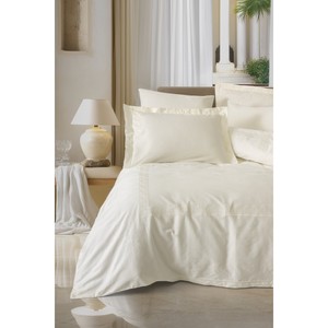 Juego de Funda Nórdica Doble de Satén de Algodón Ecrú de Lujo, Ropa de Cama Bordada con Relleno de Seda de 4 Piezas, Tamaño King - Product Image 1