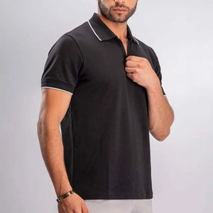 Camiseta de verano para hombre con media cremallera de talla grande para Polos, venta al por mayor, Camiseta de algodón 100% transpirable, camiseta de manga corta de Color sólido - Product Image 3