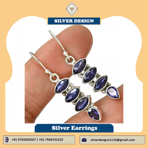 Pendientes Colgantes de Iolita Azul Natural al por Mayor, Pendientes de Plata de Ley 925 Minimalistas, Proveedor de Joyería - Product Image 4