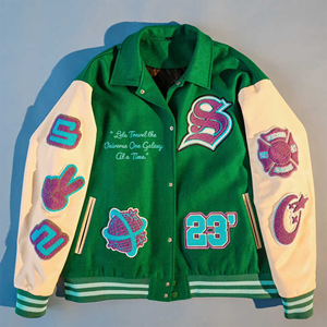 Chaqueta universitaria transpirable de talla grande para invierno, Mangas de cuero de alta calidad, chaqueta universitaria de lana de béisbol para unisex - Product Image 1