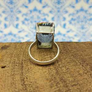 Topaze Mystique Rectangle Bohème Bague sertie de griffes Couleur unique Déclaration Chunky Argent 925 Artisan Crafted Diamond Wholesale - Product Image 4