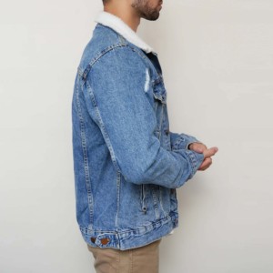 Veste de pluie en denim respirante, streetwear tendance, haute qualité, design personnalisé, hommes, déchirée, fermeture éclair sur le devant, capuche, cuir véritable - Product Image 4