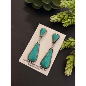 Elouise Kee Kingman Turquoise & Sterling Silver Drop <b>Earrings</b> <b>Post</b> Dangle Water Drop Design - Product Image 2