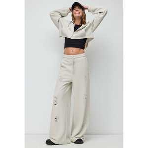 Ekru Distressed <b>Wide</b> <b>Leg</b> <b>Jogger</b> Sweatpants - Product Image 2