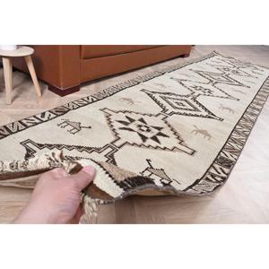 Tapis vintage Herki, tapis turc de 3,2 x 11,1 pieds, tapis en laine persan brun - Product Image 3