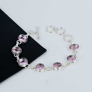Bracelet en argent sterling 925 fait à la main en pierre précieuse de Kunzite rose Bracelet chaîne réglable Bracelet rose cadeau pour son cadeau pour un ami - Product Image 2