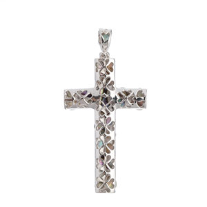 Rhodium Plated Stainless Steel Christian <b>Cross</b> <b>Pendant</b> with Diamond and Pearl Accents - Product Image 3
