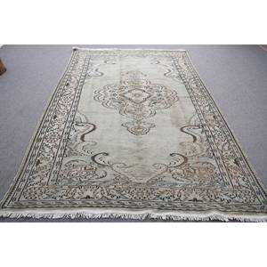 Tapis Classique en Laine Vert Marron Patchwork Fait à la Main 5'6 "X 9 'Couloir Rectangulaire 10mm pour Salon Chevet Adolescents-Taille 4m Latex - Product Image 1